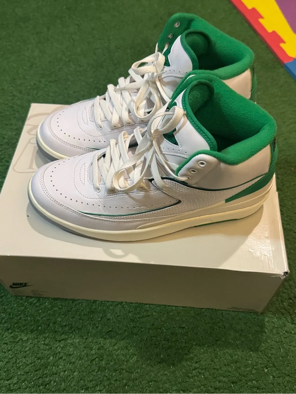 Jordan White and Green High-Top Sneakers Excellent Condition